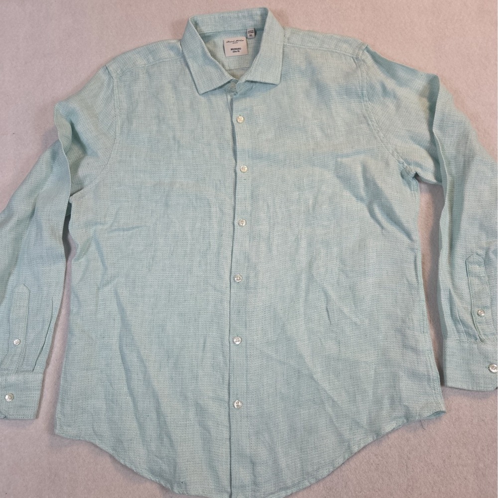 Baird McNutt Murano Slim Fit Linen Long Sleeve Shirt Mens XL Seafoam Green
